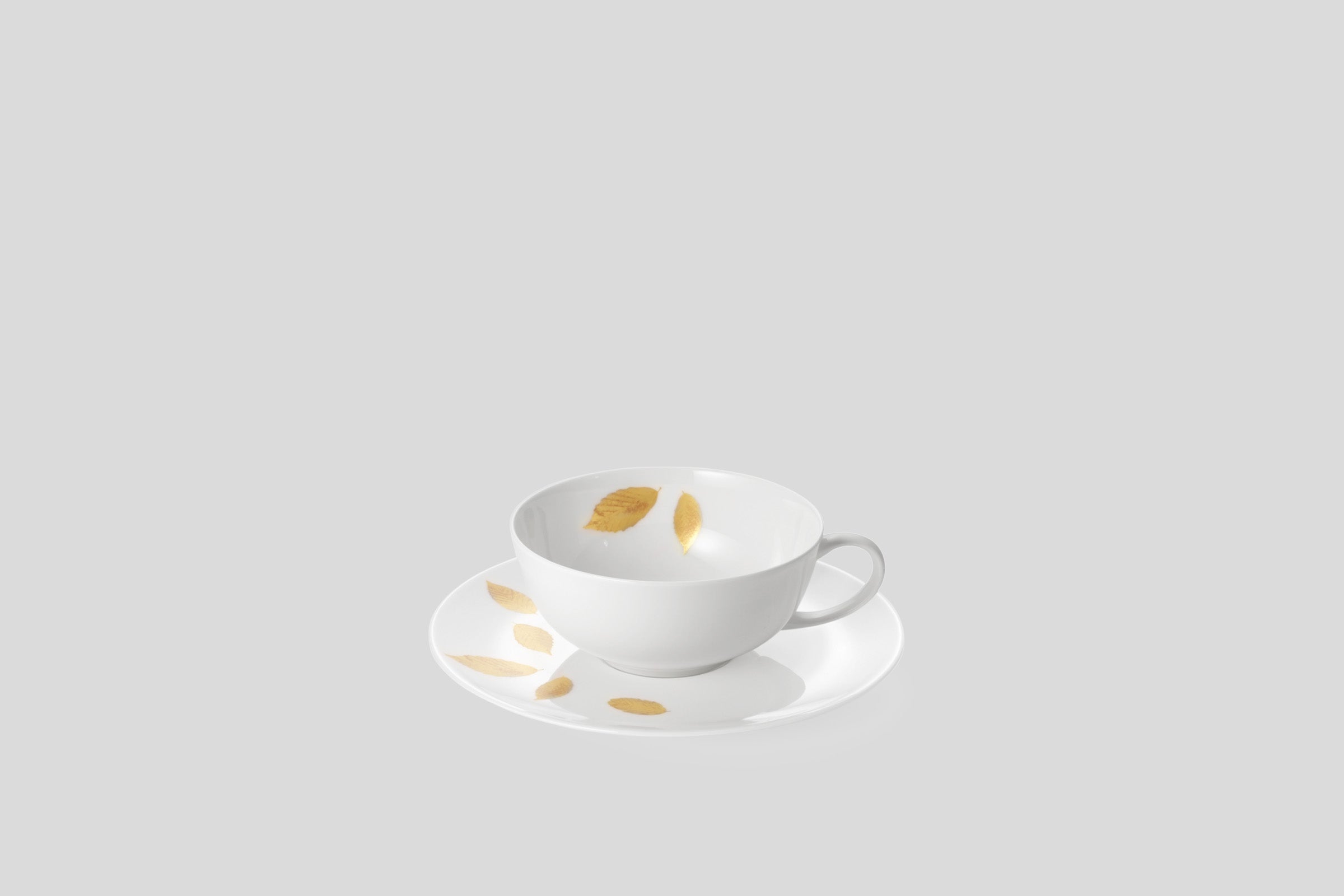 Designer-Luxury-Modern-Dibbern Gold Leaf Low Rim Teacup & Saucer-Dibbern-Gold Leaf-Gold-Bodo Sperlein-Bone China-Designer-Luxury-Modern-Tasse-Becher-Kaffee Tasse